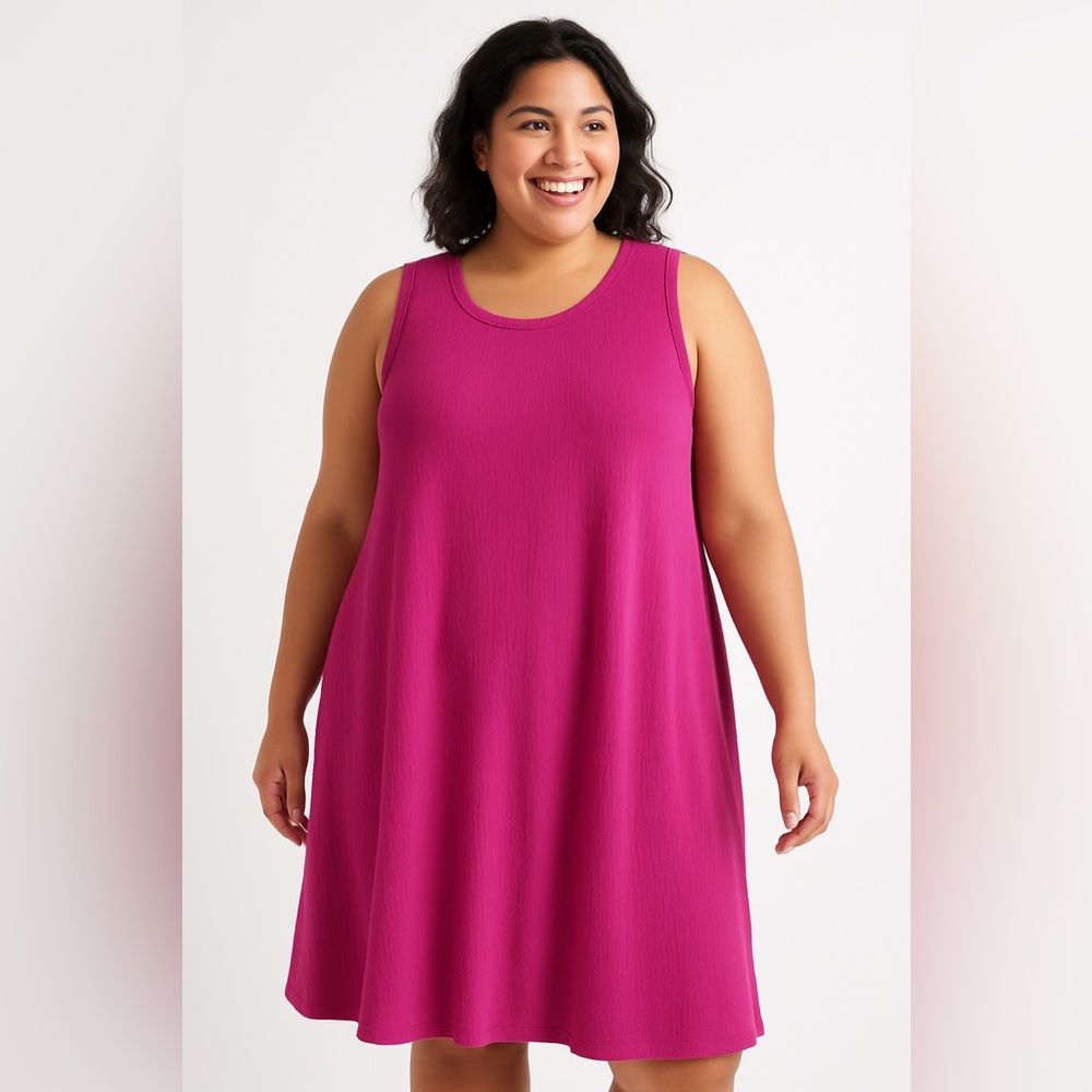 Penn Womens Gauzy Crinkle Tank Dress Size 1X Pink Vacation Coquette Casual Beach